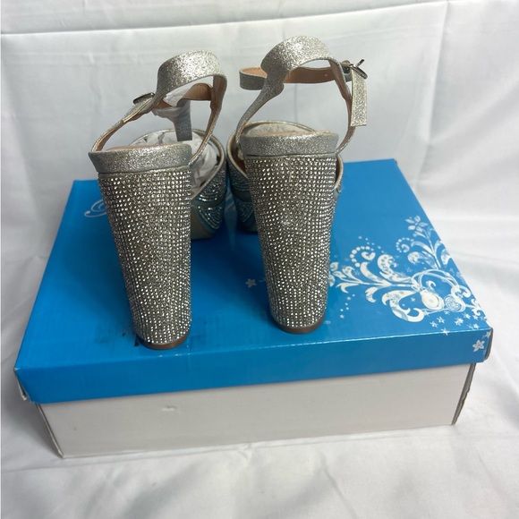 Bella Luna Women's Open Toe Chunky High Heel Rhinestone Glitter Sandals - Picture 4 of 7